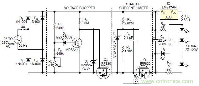 圖3：本電路通過嚴格控制開關的閥值，只提供剛剛足夠的LED電壓，從而提高效率