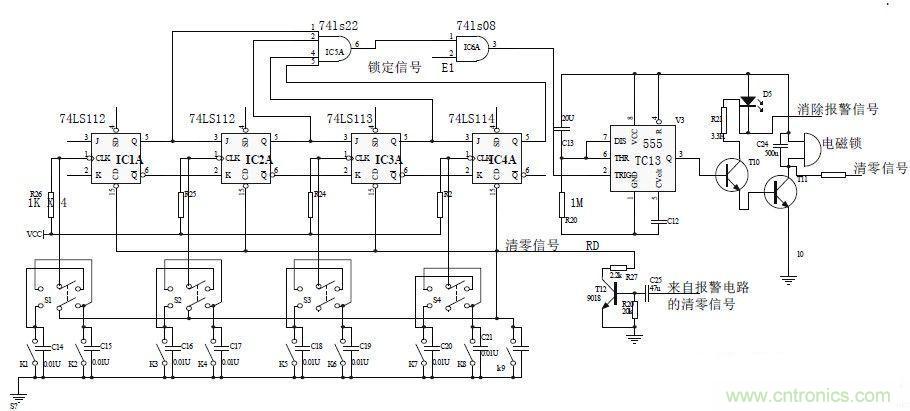 鍵盤輸入、密碼修改、密碼檢測、開鎖、執行電路