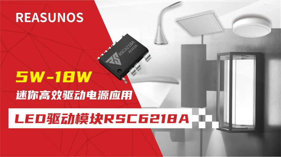 一、LED驅(qū)動(dòng)模塊RSC6218A REASUNOS(瑞森半導(dǎo)體)通過(guò)持續(xù)投入研發(fā)，提升LLC應(yīng)用技術(shù)，集成控制芯片與功率轉(zhuǎn)換，成功推出新一代產(chǎn)品RSC6218A WSOP-16，延續(xù)瑞森LLC拓?fù)浞桨福瑫r(shí)機(jī)趨勢(shì)完全迎合我國(guó)雙碳政策，電氣特性契合新版國(guó)標(biāo)GB/T 17625.1-2022和歐盟新版ERP認(rèn)證EU2019/2020雙重法規(guī)，專為中小功率的產(chǎn)品提供優(yōu)秀的方案；接下來(lái)會(huì)分幾個(gè)篇章持續(xù)介紹新方案產(chǎn)品的應(yīng)用資料和設(shè)計(jì)實(shí)例分享：  RSC6218A功率模塊內(nèi)部集成CS-CP-LLC電源半橋模塊和功率轉(zhuǎn)換模塊，延續(xù)瑞森主題設(shè)計(jì)方向單級(jí)實(shí)現(xiàn)高PF無(wú)頻閃技術(shù)和LLC諧振軟開(kāi)關(guān)技術(shù)方案：該型號(hào)適用于5-18W功率段；具備高轉(zhuǎn)換效率(90%+)，高PF(>0.96)，低THD(<10%)，小型化(縮小PCB面積10-25%)，通過(guò)優(yōu)化產(chǎn)品內(nèi)部設(shè)計(jì)提升產(chǎn)品內(nèi)部功率器件的開(kāi)啟與關(guān)閉性能，避免干擾發(fā)生，最高工作頻率達(dá)200KHZ，實(shí)現(xiàn)WSOP-16封裝兼顧散熱與小型化；并且內(nèi)部可自動(dòng)設(shè)置死區(qū)時(shí)間，讓方案可靠易設(shè)計(jì)。 產(chǎn)品可廣泛應(yīng)用于： 1.護(hù)眼系列燈具：如教室燈、辦公燈、護(hù)眼臺(tái)燈、壁燈、閱覽室燈等； 2.家居類燈具：如客廳燈、臥室燈、兒童房燈、廚房燈、走廊燈等； 3.軌道類燈具：地鐵照明、高鐵照明、隧道照明、車站照明等； 4.商照類燈具：筒燈、射燈、投射燈、 亮化燈、防爆燈等； 方案起到提供高效，穩(wěn)定，長(zhǎng)壽命的作用。 二、產(chǎn)品功能框架  三、IC各PIN腳功能說(shuō)明  PIN1 PGND 功率地，內(nèi)部是連接低邊MOS的S端地線； PIN2  NC  PIN3  HS 半橋MOS低邊漏極PIN； PIN4  HS 半橋MOS低邊漏極PIN； PIN5  HS 半橋MOS高邊源極PIN； PIN6  HS 半橋MOS高邊源極PIN； PIN7  NC  PIN8  HO 半橋MO高邊漏極； PIN9  HO 半橋MOS高邊漏極； PIN10 HB 半橋驅(qū)動(dòng)高邊電源，通過(guò)外置的一個(gè)二極管與電容組成自舉回路，為高邊 MOS 的開(kāi)啟提供電平； PIN11 VIN 高壓?jiǎn)?dòng)的輸入腳，最高耐壓可達(dá)DC600V，啟動(dòng)電流在1.7mA，一般應(yīng)用是從高壓電解處串接一個(gè)1206100K電阻引到PIN1，在整個(gè)環(huán)路還未建立起來(lái)時(shí)，是靠這個(gè)引腳的供電通過(guò)內(nèi)部連接到PIN6VCC，然后把VCC電容慢慢充電到芯片的啟動(dòng)電壓后，芯片開(kāi)始工作。整個(gè)環(huán)路建立起來(lái)后，VIN腳內(nèi)部關(guān)斷，VCC 通過(guò)外部變壓器輔助繞組供電維持正常工作； PIN12  VCC 信號(hào)電源引腳， 工作電壓范圍 8-20V，工作電流在 0.8mA，靜態(tài)工作電流是 720uA； PIN13  NC DT懸空腳； PIN14 FB  電壓反饋輸入，VFB中心值是1.2V，該引腳的功能主要是限定空載電壓的最大幅度，該芯片空載保護(hù)屬于打嗝模式，可以有效降低空載損耗，能效要求輕松符合小于0.5W的要求； PIN15  CS 電流采樣正弦波信號(hào)輸入該P(yáng)IN腳是通過(guò)線路中的互感電感采樣得到全波的正弦波信號(hào)， 通過(guò)電阻轉(zhuǎn)換為電壓信號(hào)后，輸入到CS PIN腳， 內(nèi)部連接到壓控振蕩器，根據(jù)輸入進(jìn)來(lái)的電壓幅值大小，以及正弦波的頻率，壓控振蕩器輸出對(duì)應(yīng)的方波來(lái)控制LG與HG端的MOS開(kāi)關(guān)頻率，實(shí)現(xiàn)恒流調(diào)節(jié)控制； PIN16  AGND 信號(hào)地參考電平，主要連接 VCC，F(xiàn)B 對(duì)應(yīng) PIN 腳的元件地線。 四、關(guān)鍵PIN腳參數(shù)設(shè)定范圍  五、典型應(yīng)用原理圖  關(guān)注瑞森半導(dǎo)體公眾號(hào)，接下來(lái)持續(xù)分享具體案例的設(shè)計(jì)參考文檔，攜手各伙伴們實(shí)現(xiàn)新版國(guó)標(biāo)GB/T17625.1-2022的順利達(dá)標(biāo)，為工程師縮短開(kāi)發(fā)周期，讓工廠端得到滿意的產(chǎn)品，給客戶一個(gè)滿意的答卷，得到需要的利潤(rùn)空間。